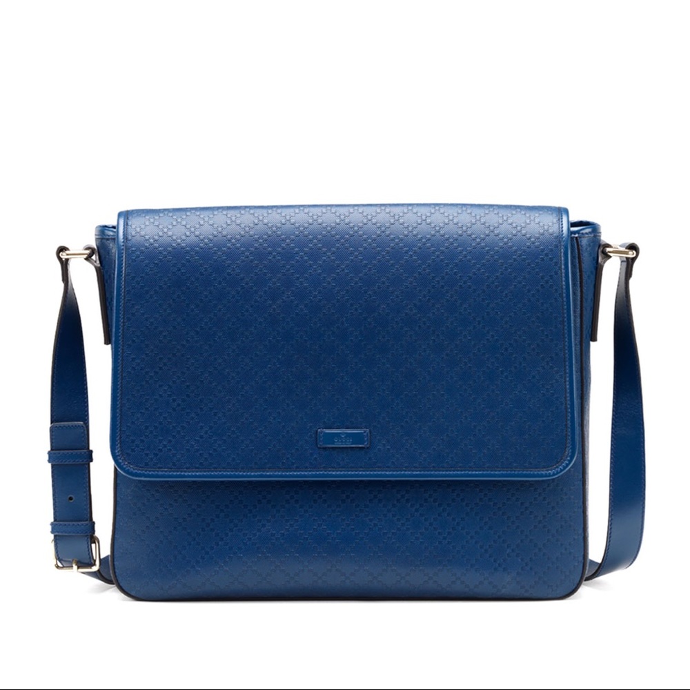 GUCCI Diamanté Lux Logo Navy Leather strap Crossbody Messenger Bag brand NEW
